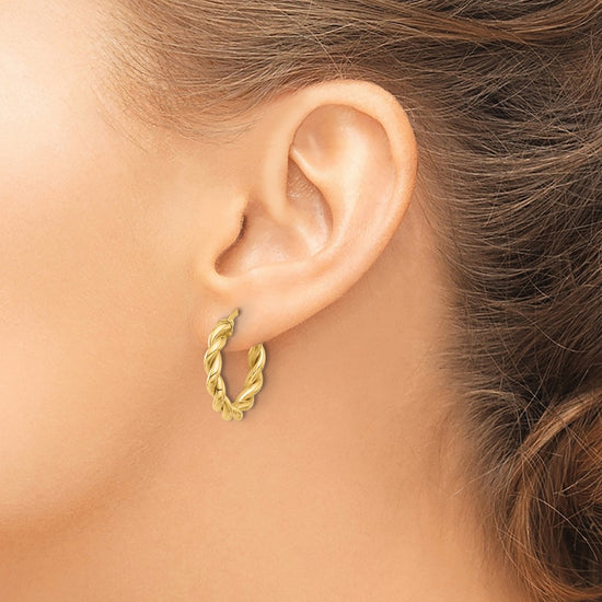 3.7mm Gold Twisted Tube Hoop Earrings