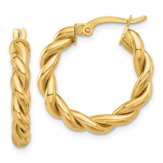 3.7mm Gold Twisted Tube Hoop Earrings