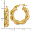 14K Polished and Textured Twisted Hoop Earrings