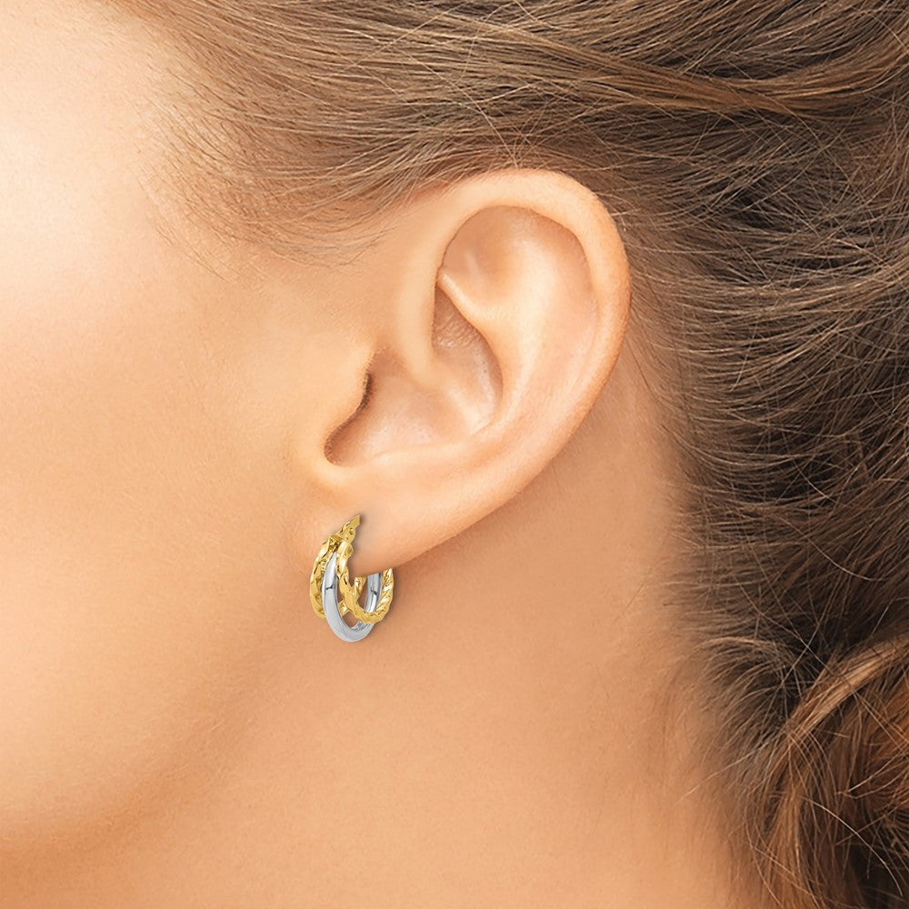14K Two-tone Polished Fancy Hoop Earrings