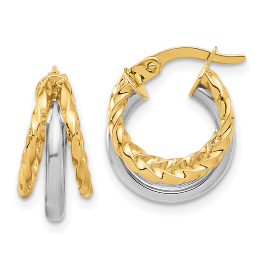 Golden Treasures 14K Two-tone Polished Fancy Hoop Earrings