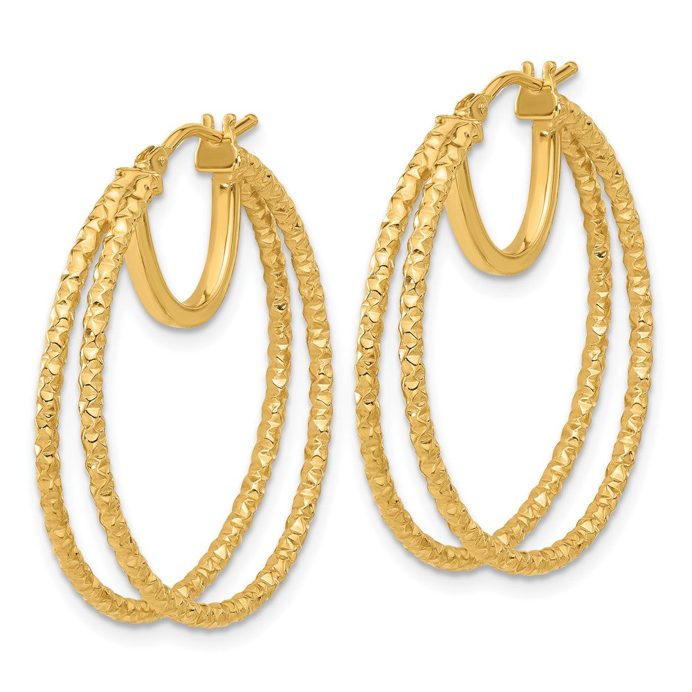 14K Polished and Textured Double Circle Hoop Earrings