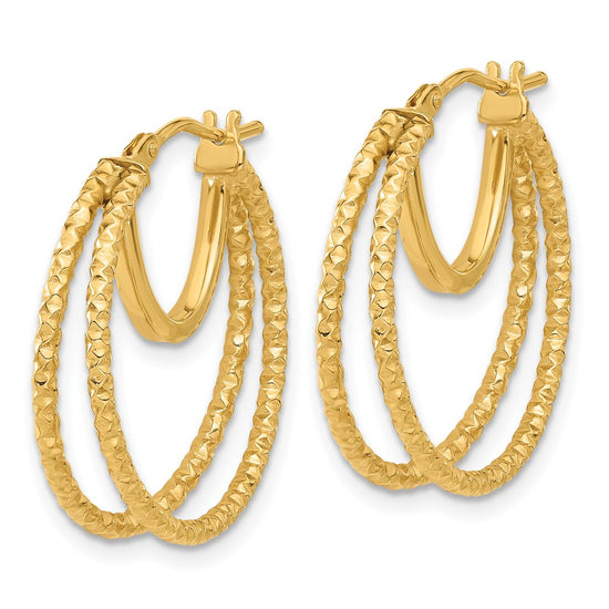 14K Polished and Textured Double Circle Hoop Earrings