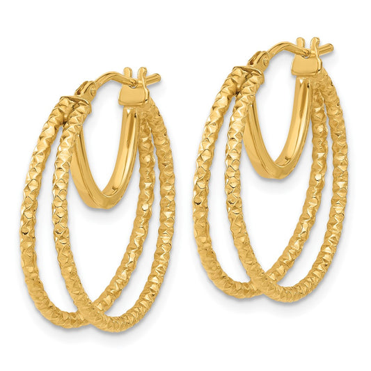 14K Polished and Textured Double Circle Hoop Earrings