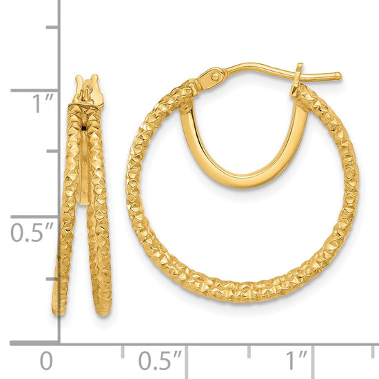 14K Polished and Textured Double Circle Hoop Earrings