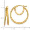 14K Polished and Textured Double Circle Hoop Earrings