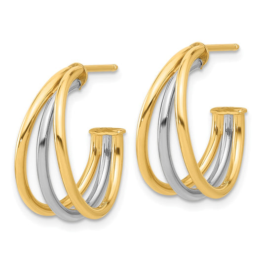 Gold Two-tone Triple C-hoop Post Earrings