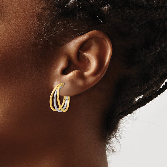 Gold Two-tone Triple C-hoop Post Earrings