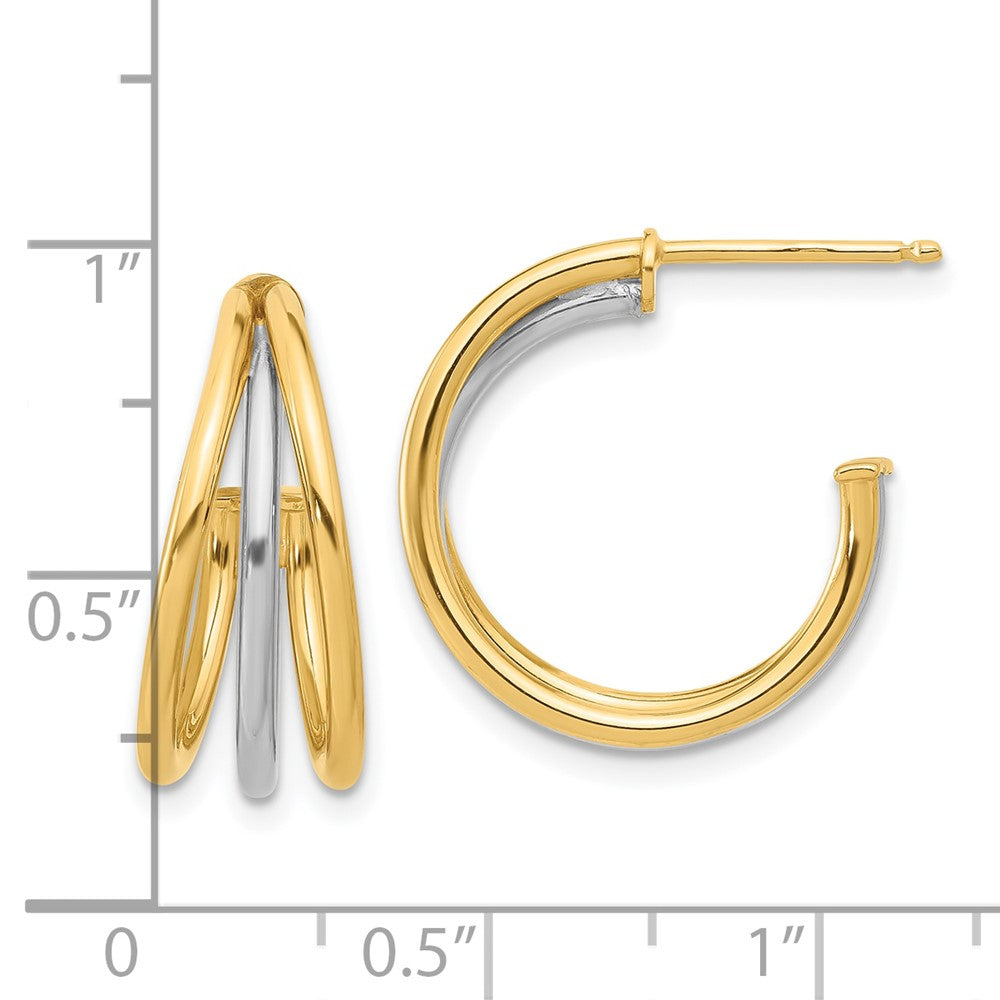 Gold Two-tone Triple C-hoop Post Earrings