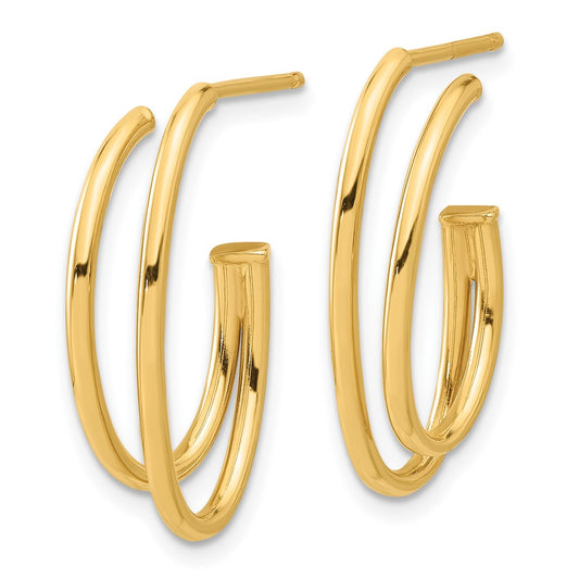14K Polished Oval /Double Strand J-Hoop Post Earrings