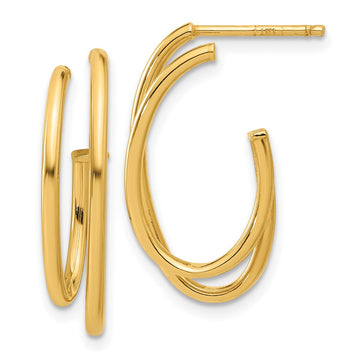 14K Polished Oval /Double Strand J-Hoop Post Earrings
