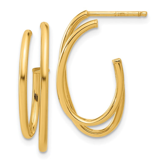 14K Polished Oval /Double Strand J-Hoop Post Earrings