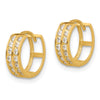 14K Polished Two Row CZ 4mm Hinged Hoop Earrings