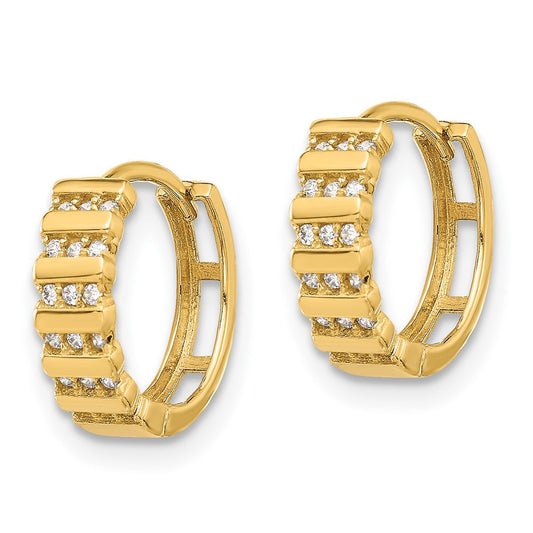 14K Polished CZ Hinged Hoop Earrings