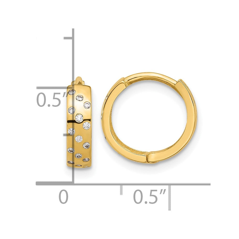 14K Polished CZ Hinged Hoop Earrings