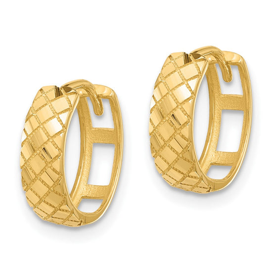 14K Polished and Etched Hinged Hoop Earrings