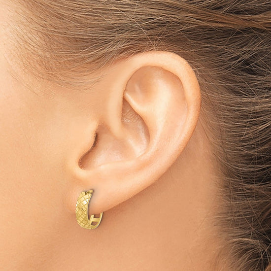 14K Polished and Etched Hinged Hoop Earrings