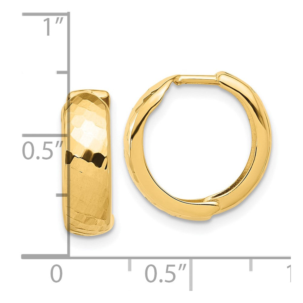 14K Polished and Diamond-cut Huggie Hoop Earrings