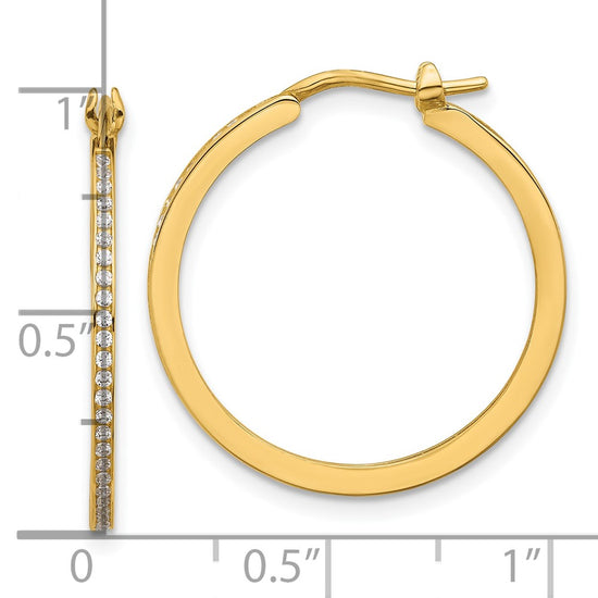 14K Polished CZ 1.5mm Large Hoop Earrings