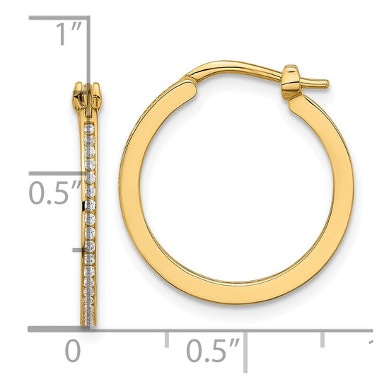 14K Polished CZ 1.5mm Small Hoop Earrings