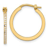 14K Polished CZ 1.5mm Small Hoop Earrings