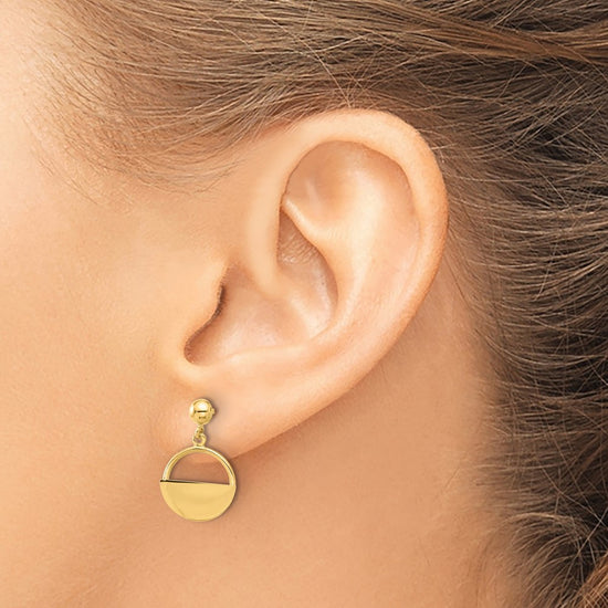 14K Polished Contemporary Circle Dangle Post Earrings