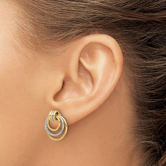 14K Two-tone Polished Circle Drop Post Earrings