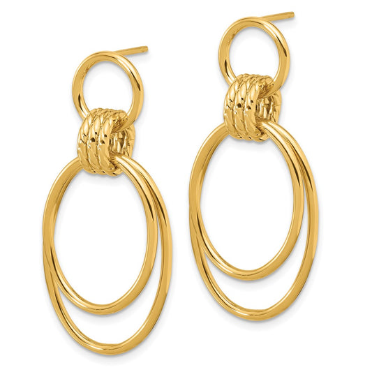 14K Polished and Textured Oval Dangle Post Earrings