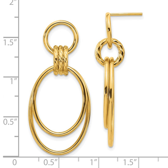 14K Polished and Textured Oval Dangle Post Earrings