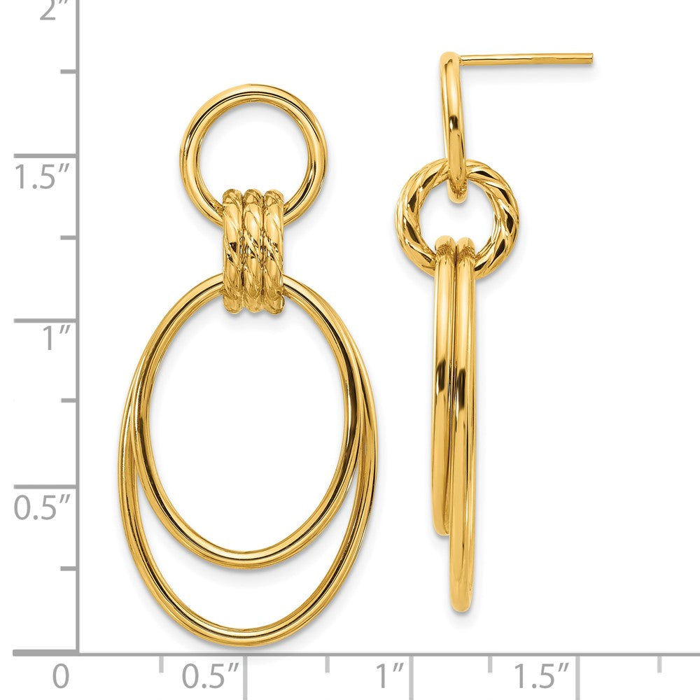 14K Polished and Textured Oval Dangle Post Earrings