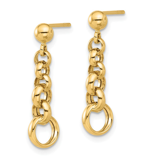 14K Polished Graduated Rolo Link Dangle Post Earrings