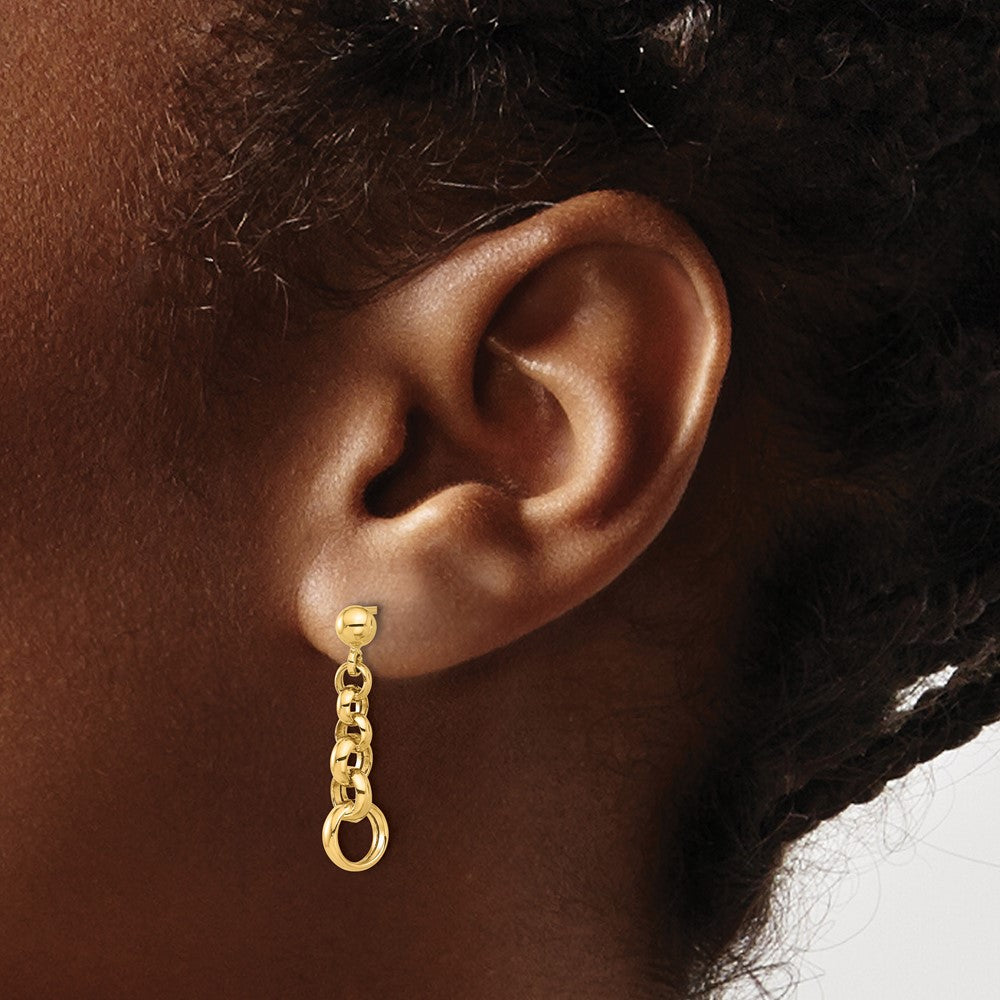 14K Polished Graduated Rolo Link Dangle Post Earrings