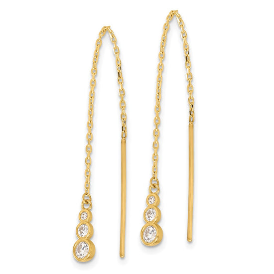 14K Polished Graduated CZ and Chain Threader Earrings