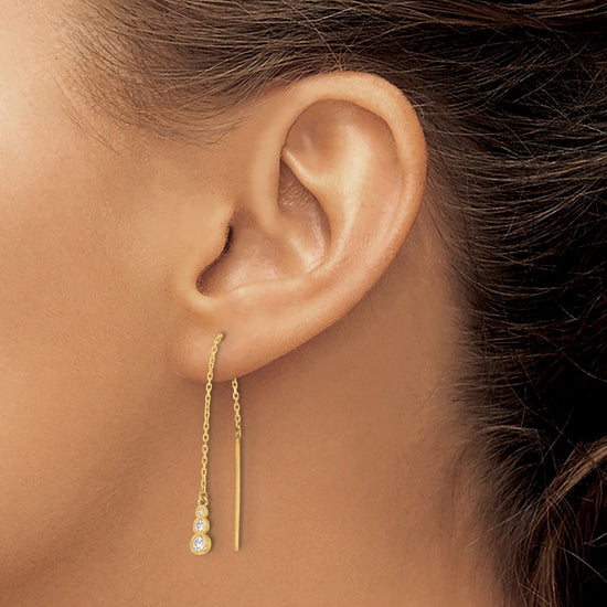 14K Polished Graduated CZ and Chain Threader Earrings