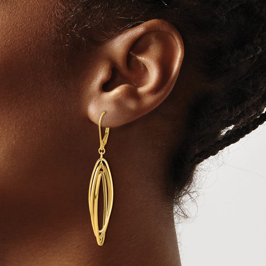 14k Polished Twisted Ovals Dangle Leverback Earrings