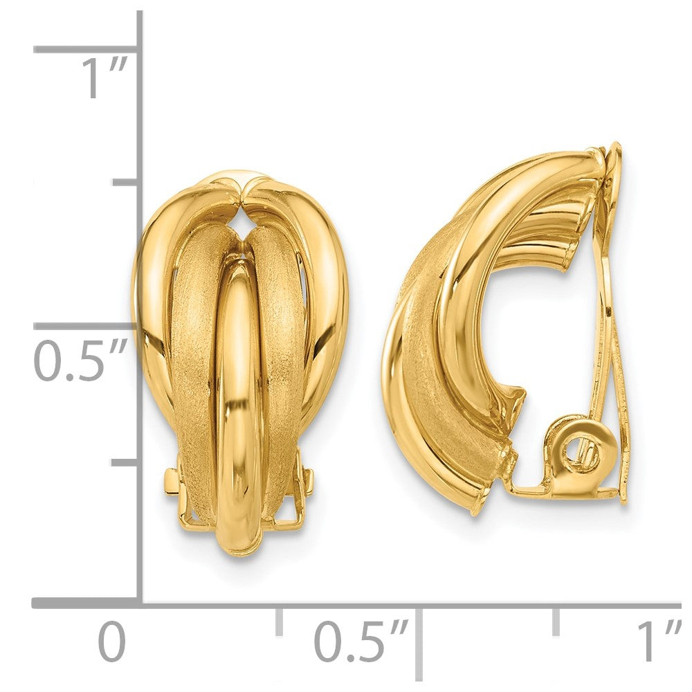14K 10x18mm Polished and Satin Curved Omega Back Non-pierced Earrings