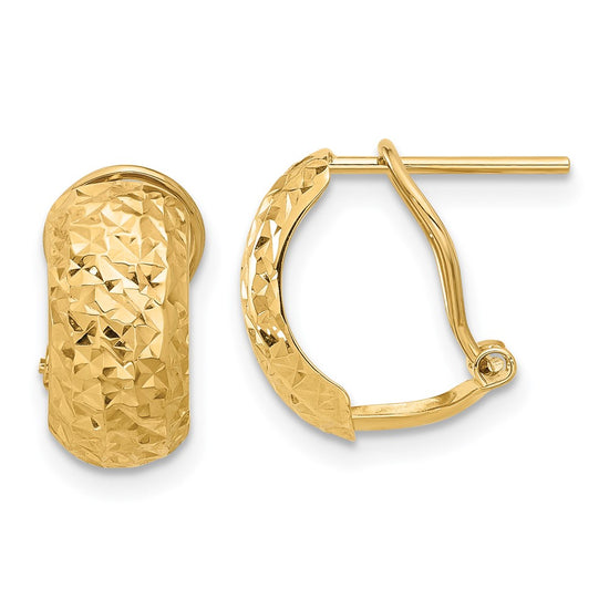14K 6x13mm Polished and Diamond-cut Omega Back Post Earrings