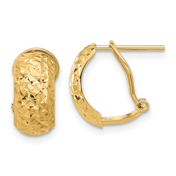 14K 6x13mm Polished and Diamond-cut Omega Back Post Earrings