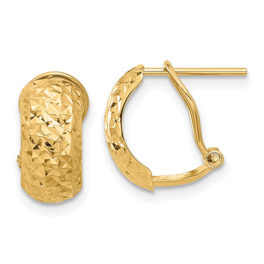 14K 6x13mm Polished and Diamond-cut Omega Back Post Earrings