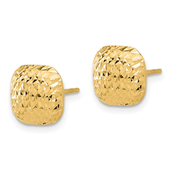 14K 10mm Diamond-cut Puffed Square Button Post Earrings
