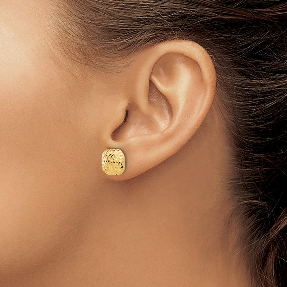 14K 10mm Diamond-cut Puffed Square Button Post Earrings
