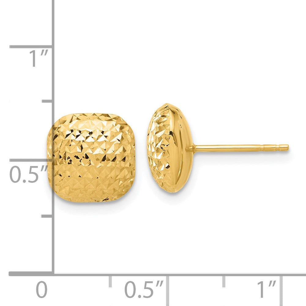 14K 10mm Diamond-cut Puffed Square Button Post Earrings