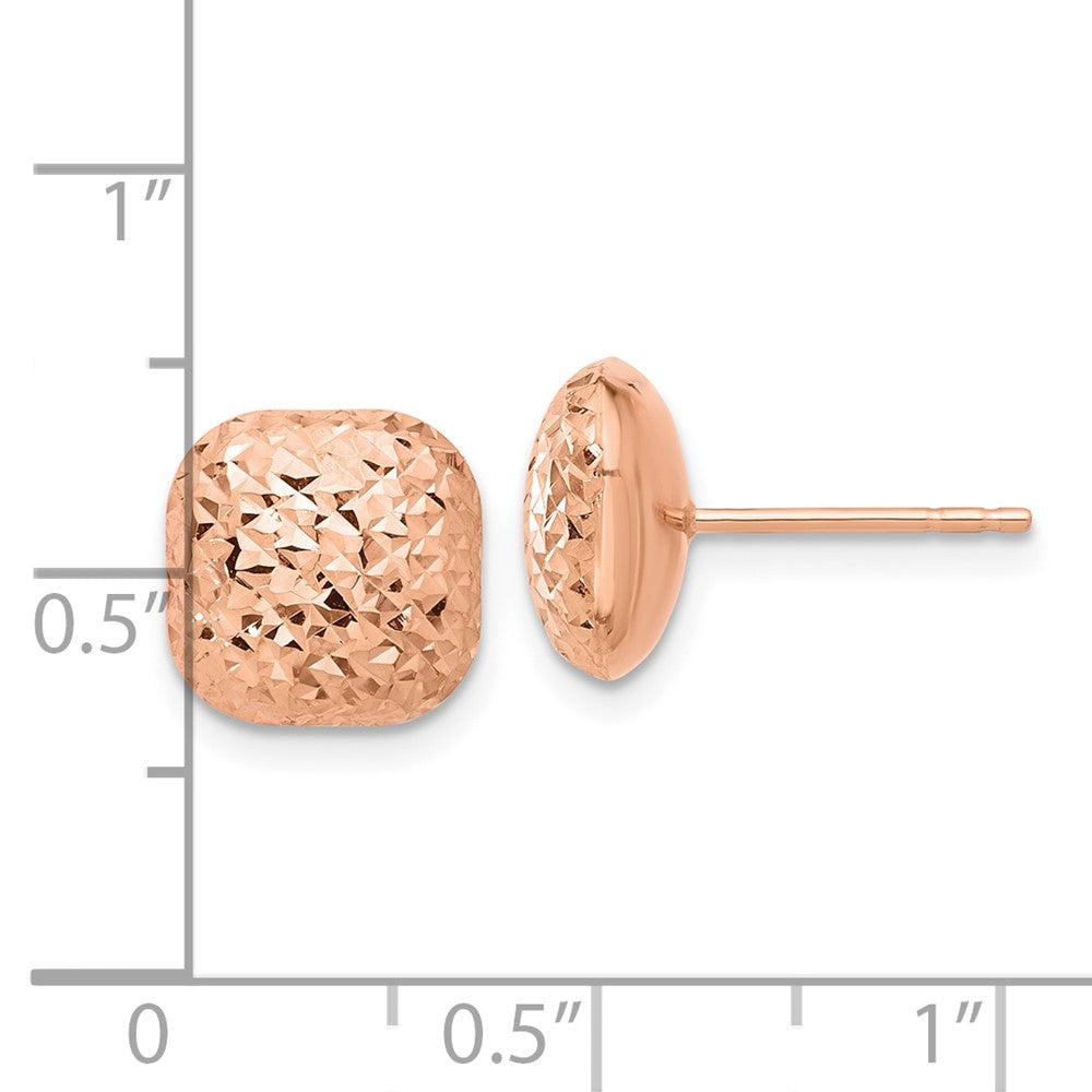14K Rose Gold 10mm Diamond-cut Puffed Square Button Post Earrings
