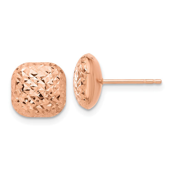 14K Rose Gold 10mm Diamond-cut Puffed Square Button Post Earrings