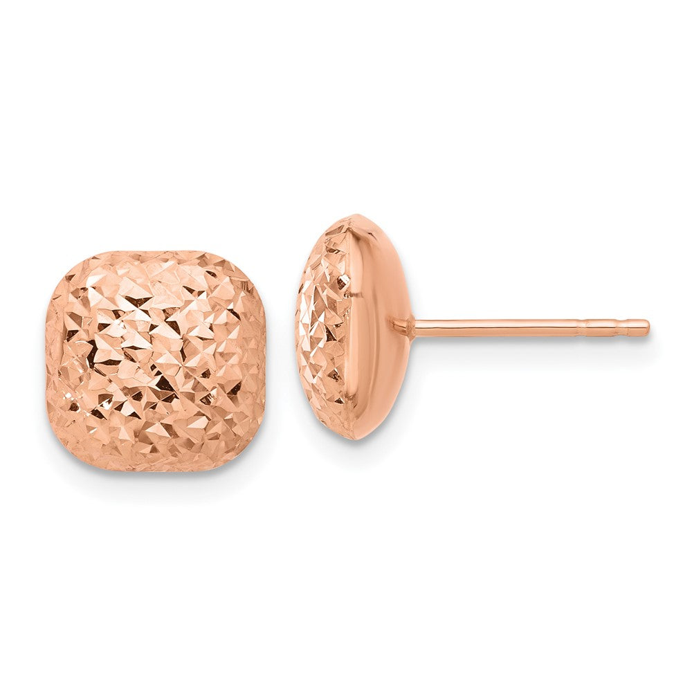 14K Rose Gold 10mm Diamond-cut Puffed Square Button Post Earrings