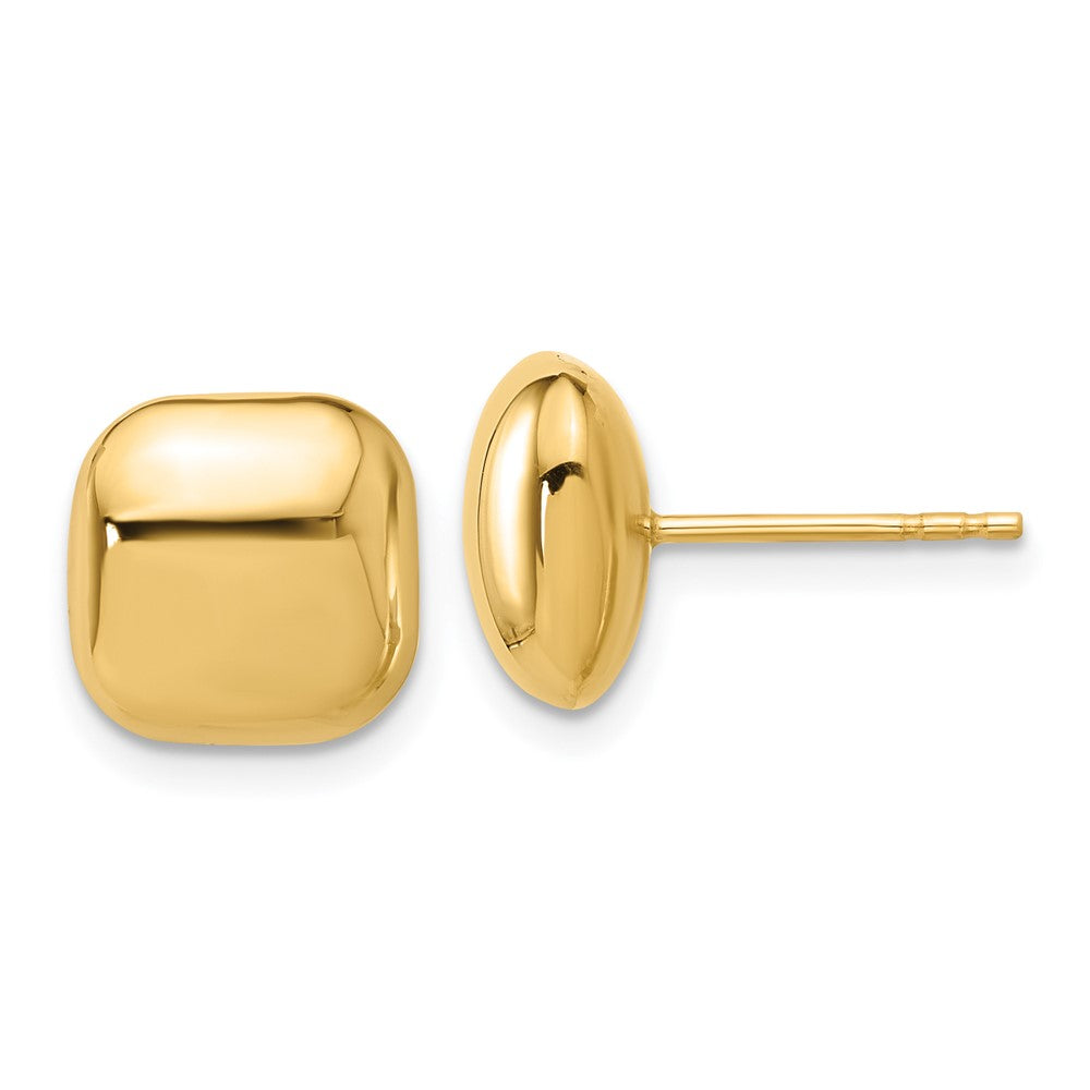 14K 10mm Polished Puffed Square Button Post Earrings