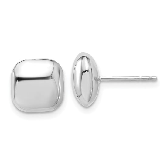 14K White Gold 10mm Polished Puffed Square Button Post Earrings