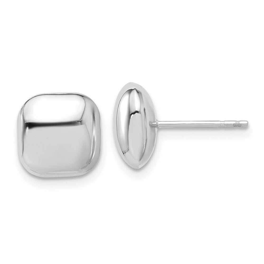 14K White Gold 10mm Polished Puffed Square Button Post Earrings
