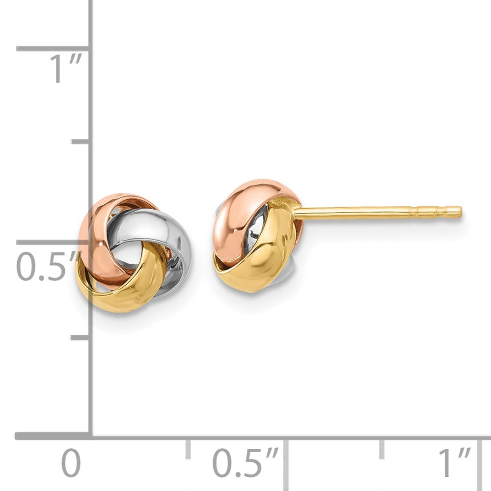14K Tri-color 7.4mm Polished Love Knot Post Earrings