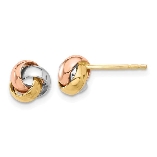 14K Tri-color 7.4mm Polished Love Knot Post Earrings